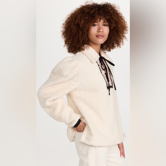 Alix Of Bohemia Cream & Black Teddy Loretta Jacket with Plush Texture SZ Medium - Picture 5 of 14